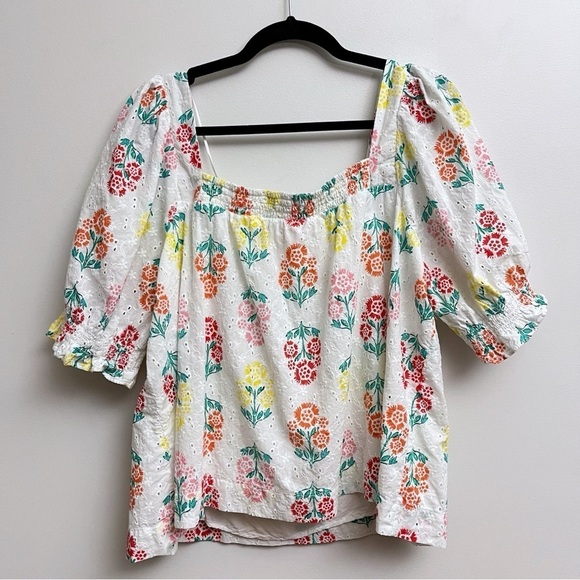 Draper James Women’s XXL Floral Multi Eyelet Embroidered Smocked Hem Blouse - Picture 4 of 7